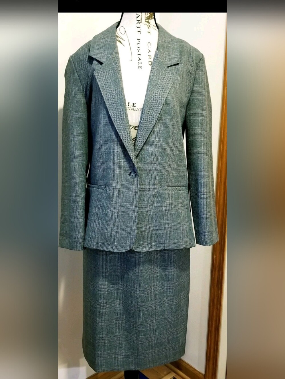 Alfred Dunner Vintage Gray Plaid 2pc Blazer Suit Jacket & Skirt Size 8 Classic